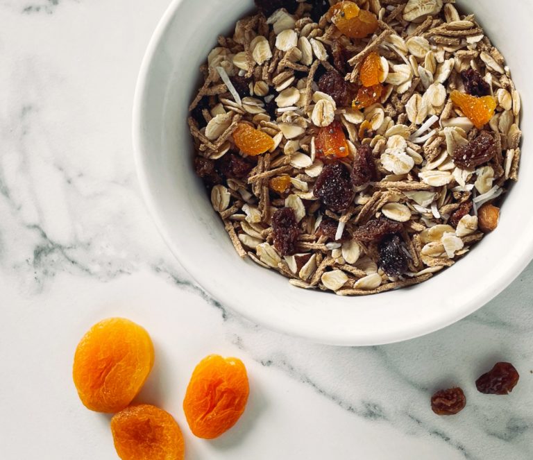 Natural Fruit and Nut Muesli in a bowl - A quick healthy breakfast recipe