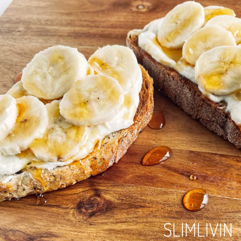 Creamy vanilla ricotta and banana on toast, with a drizzle of honey